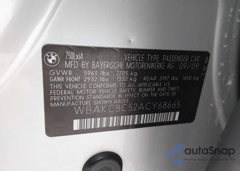 2010 BMW 750Li xDrive from USA, damaged, VIN WBAKC8C52ACY68665